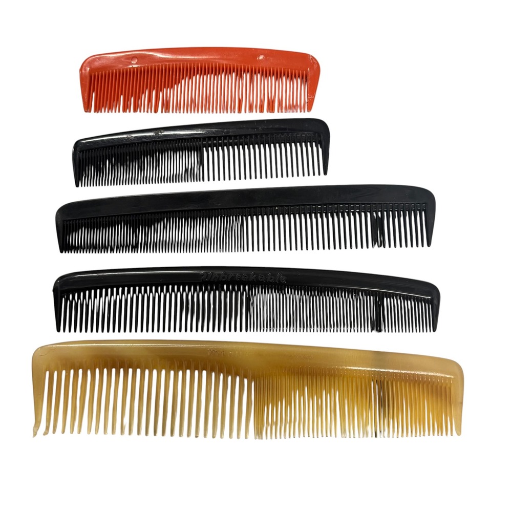 Vintage Hair Comb Lot Ace‎ Hard Rubber DuPont Nylon Unbreakable Black Orange 5pc